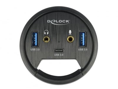 Delock 62794 3-poorts hub voor in bureau USB 1 x USB Type-C en 2 x USB Type-A + HD-audiopoorten