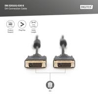 DIGITUS DVI-aansluitkabel, DVI(24+1), 2x ferriet M/M, 3,0 m, DVI-D Dual Link, zwart - thumbnail