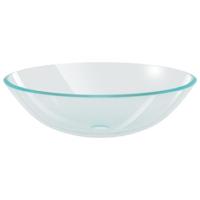 VidaXL Wastafel met kraan en pop-up afvoer gehard glas transparant - thumbnail