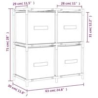 Opbergkast met 4 stoffen manden 63x30x71 cm staal grijs - thumbnail