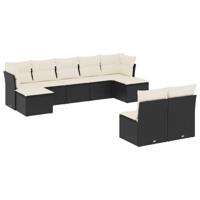 9-delige Loungeset met kussens poly rattan zwart - thumbnail