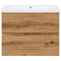 Wastafelkast met ingebouwde wasbak artisanaal eikenkleurig - thumbnail