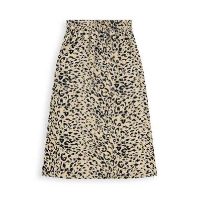Another-Label midi rok Demi met panterprint beige