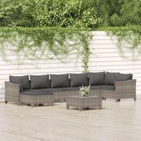 8-delige Loungeset met kussens poly rattan grijs - thumbnail