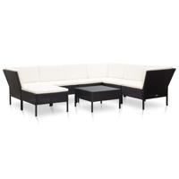 8-delige Loungeset met kussens poly rattan zwart - thumbnail