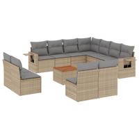 12-delige Loungeset met kussens poly rattan gemengd beige - thumbnail