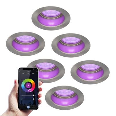 Set van 6 Mari - Smart inbouwspot - IP65 waterdicht - 5,5 Watt 345 Lumen - Wifi + Bluetooth - RGBWW - GU10 - Google Home, Amazon Alexa en Siri - Voor binnen, buiten en badkamer - RVS Set van 6 Mari - Smart inbouwspot - IP65 waterdicht - 5,5 Watt 345 Lumen - Wifi + Bluetooth - RGBWW - GU10 - Google Home, Amazon Alexa en Siri - Voor binnen, buiten en badkamer - RVS