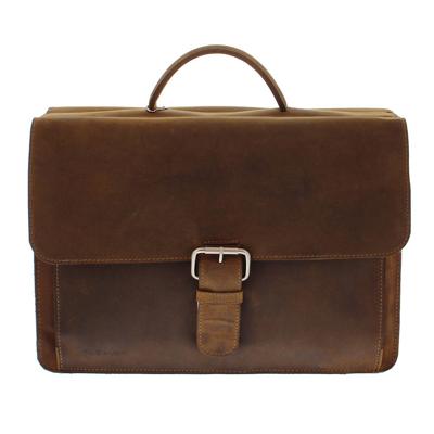 Plevier Newton 3-vaks Laptoptas 15,6 inch Pull-up Leer Bruin