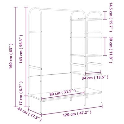 Kledingrek met plank Bruin 120 x 44 x 160 cm Bewerkt hout