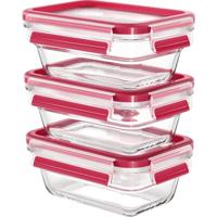 Emsa Clip & Close Vershoudbakje 0.45 l, 0.45 l, 0.45 l Set van 3 stuks Glas Met deksel, Vaatwasserbestendig, Met kliksluiting, Waterdicht Transparant, Rood - thumbnail