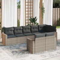 9-delige Loungeset met kussens poly rattan grijs - thumbnail