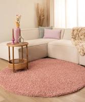 Tapeso Rond hoogpolig vloerkleed shaggy Trend effen - roze - 80 cm - thumbnail