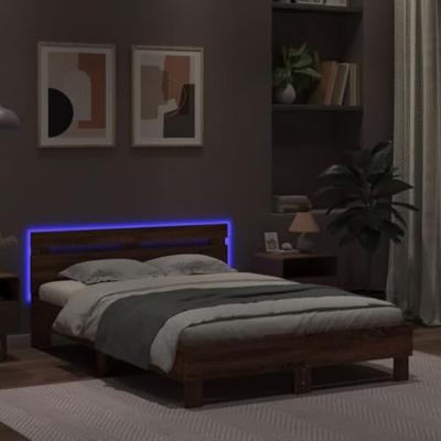 Bedframe met hoofdeinde en LED bruin eikenkleur 120x190 cm