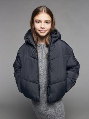 Donsjack met korte capuchon voor meisjes JONEN zwart