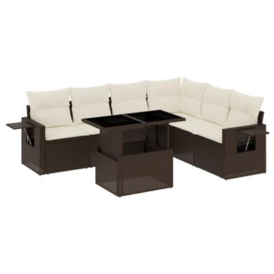 7-delige Loungeset met kussens poly rattan bruin
