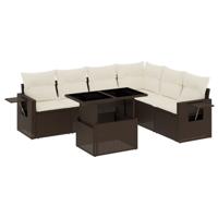 7-delige Loungeset met kussens poly rattan bruin - thumbnail