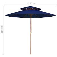 Parasol dubbeldekker met houten paal 270 cm blauw - thumbnail