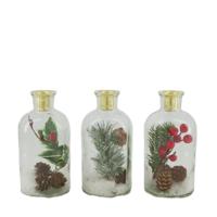 Kandelaar glas met kerstdeco 8x8x16cm - thumbnail