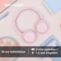 Sony WH-CH520 Draadloze on-ear Bluetooth-koptelefoon, Geluid van hoge kwaliteit, Lichtgewicht ontwerp, Batterijduur tot 50 uur, Snel opladen, EQ, Heldere gesprekskwaliteit, iOS & Android - Roze - thumbnail