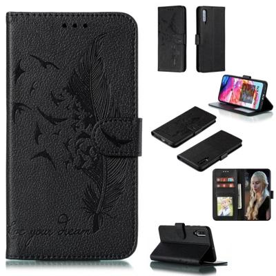 Feather patroon Litchi textuur horizontale Flip lederen draagtas met portemonnee & houder & kaartsleuven voor Galaxy A70 (zwart) Feather patroon Litchi textuur horizontale Flip lederen draagtas met portemonnee & houder & kaartsleuven voor Galaxy A70 (zwart)