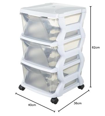 Bama Insieme Ladesysteem met Wieltjes 3 Laden 36x40x62 cm Wit/Transparant