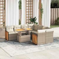 9-delige Loungeset met kussens poly rattan beige - thumbnail