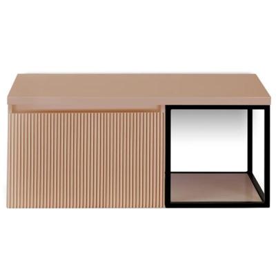 Frozen 3D Badmeubelset 100 cm - Greeplijst in Kleur - Zwart Frame - Wastafelbovenblad Peach