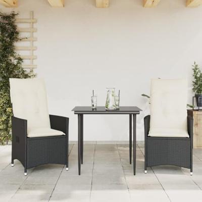 Tuinstoelen 2 st verstelbaar met kussens poly rattan zwart - thumbnail