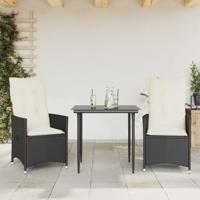 Tuinstoelen 2 st verstelbaar met kussens poly rattan zwart - thumbnail