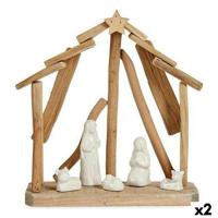 Kerststal set Keramisch Bruin Wit 2 Stuks 25 x 28 x 10 cm Natuurlijk Hout (2 Stuks) - thumbnail