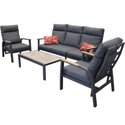 Carouge loungeset 4 delig teak antraciet lage tafel Loungebank L190 x B85 x H95, Fauteuil L71 x B85 x H95, Tafel L120 x B70 x H43 Driesprong Collection - Driesprong collection Carouge loungeset 4 delig teak antraciet lage tafel Loungebank L190 x B85 x H95, Fauteuil L71 x B85 x H95, Tafel L120 x B70 x H43 Driesprong Collection - Driesprong collection