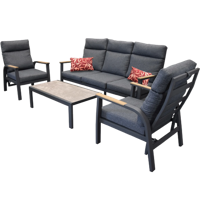 Carouge loungeset 4 delig teak antraciet lage tafel Loungebank L190 x B85 x H95, Fauteuil L71 x B85 x H95, Tafel L120 x B70 x H43 Driesprong Collection - Driesprong collection - thumbnail