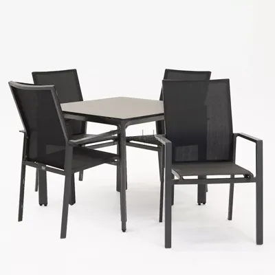 Tuinstoel Delia zwart hoge rug met Carcassonne 90 x 90 cm