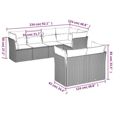 7-delige Loungeset met kussens poly rattan zwart - thumbnail