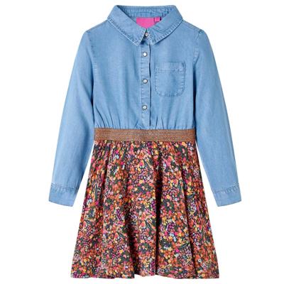 VidaXL Kinderjurk met lange mouwen 116 marineblauw en denimblauw