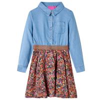 VidaXL Kinderjurk met lange mouwen 116 marineblauw en denimblauw - thumbnail