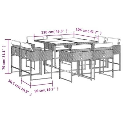 9-delige Tuinset met kussens poly rattan beige