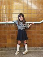 Geplooide rok van piqué breisel voor meisjes marineblauw - thumbnail