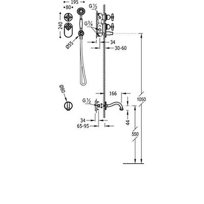 Badkraan Tres Clasic Thermostatisch Inbouw Incl. Handdouche Chroom - thumbnail