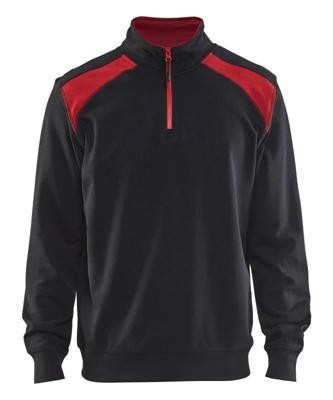 Blåkläder Sweatshirt bicolour met halve rits 33531158 | Zwart/Rood | Maat M - 7330509456200