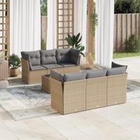 7-delige Loungeset met kussens poly rattan beige - thumbnail