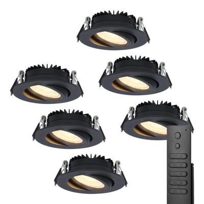 6x LED inbouwspots Rome - Zwart - 6 Watt 500 lumen - Kantelbaar - Dimbaar - 2700K warm wit - IP44 Waterdicht - Inclusief afstandsbediening - Geringe inbouwdiepte