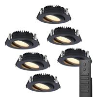 6x LED inbouwspots Rome - Zwart - 6 Watt 500 lumen - Kantelbaar - Dimbaar - 2700K warm wit - IP44 Waterdicht - Inclusief afstandsbediening - Geringe inbouwdiepte - thumbnail