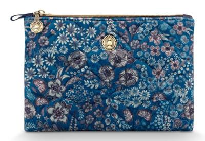 Pip Studio Pip Studio Charly Cosmetic Flat Pouch Medium Quilted Daisy Dreams Blue 24x1x15.5cm