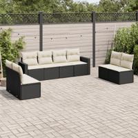 8-delige Loungeset met kussens poly rattan zwart - thumbnail