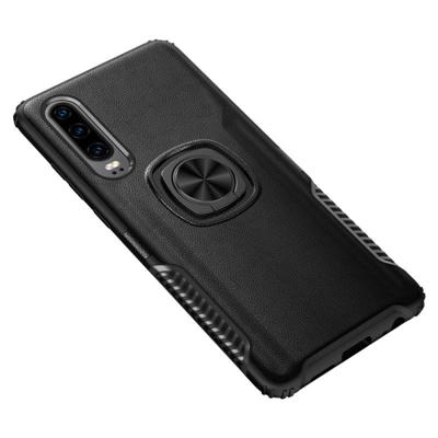 Schokbestendige auto magnetische geval met 360 graden goud Armor ring voor Huawei P30 (zwart) Schokbestendige auto magnetische geval met 360 graden goud Armor ring voor Huawei P30 (zwart)
