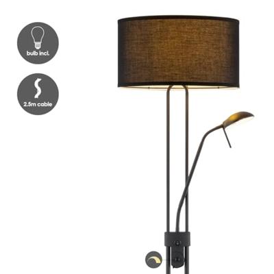 Moderne vloerlamp Up - 2-lichts staande lamp met Linnen kap - Zwart - 40/40/170cm - met E27 + G9 lichtbron 7W 1076LM - Warm wit licht - Dimbaar - Met draaischakelaar - Geschikt voor woonkamers en slaapkamers