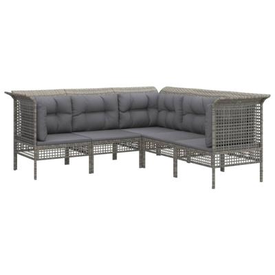 5-delige Loungeset met kussens poly rattan grijs