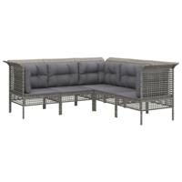5-delige Loungeset met kussens poly rattan grijs - thumbnail