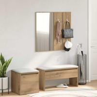 Halmeubelset bewerkt hout artisanaal eikenkleur - thumbnail